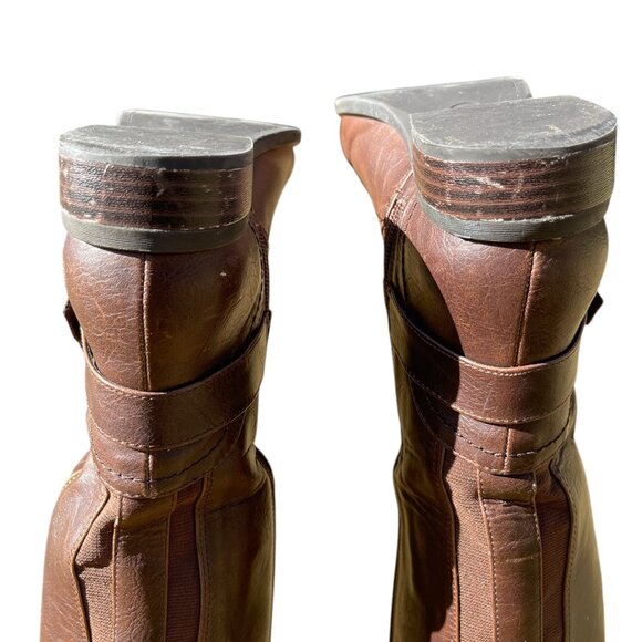G by GUESS Hailee Brown Knee High Leather Riding Boots Low Heel Inside Zip 6.5 - Picture 6 of 7